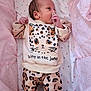 Amara joined the competition — help win amazing prizes! baby, infant, pacifier, clothing, leopard_print, onesie, pants, pink, polka_dot, bedding, blanket, sleepwear, cute, small, newborn, lying_down, soft, pattern, child, comfort