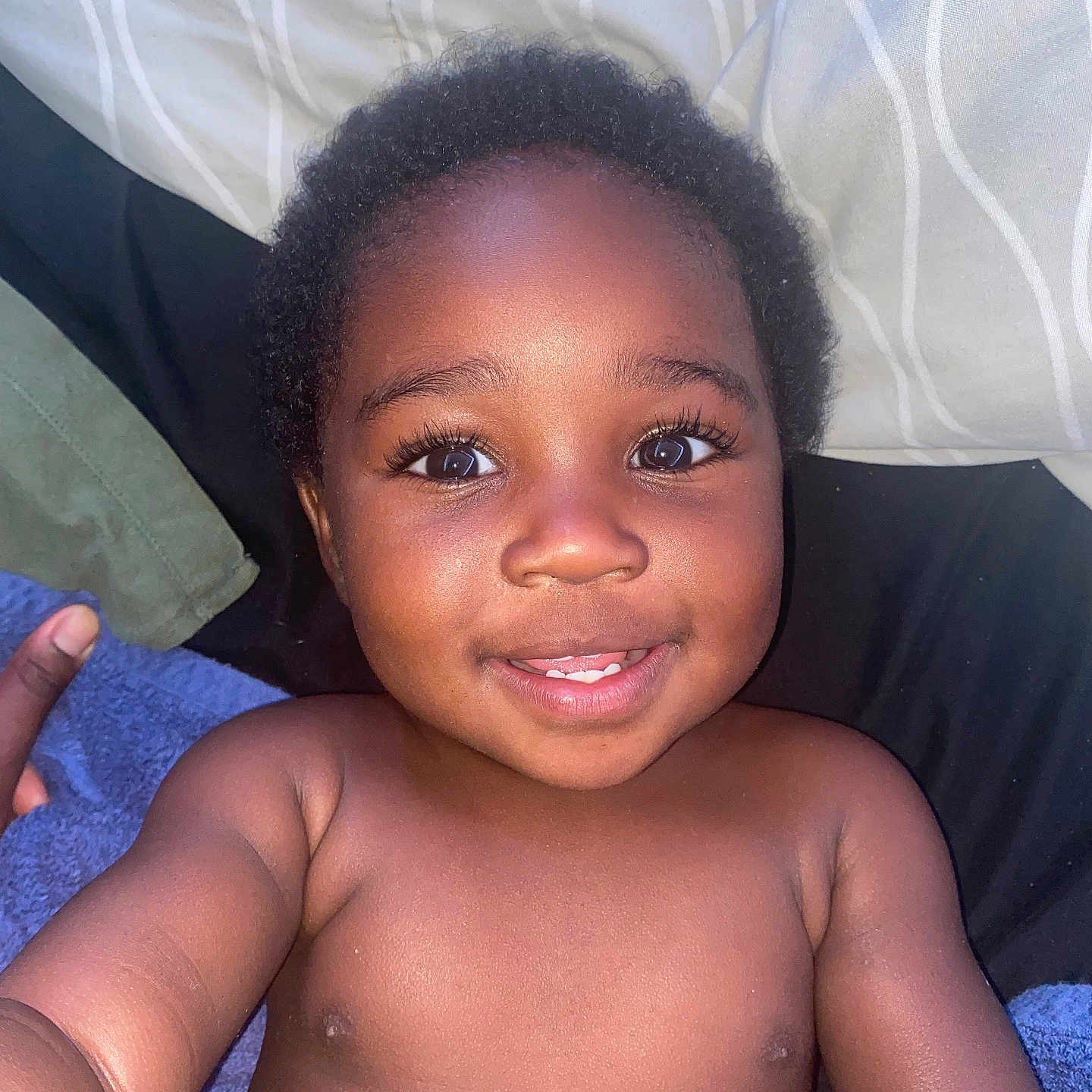 Samiya is registered to the contest to win money with this photo: baby, babylaughing, blackhair, bodypart, cushion, face, hair, happy, head, homedecor, mouth, neck, person, photography, portrait, selfie, shoulder, skin, smile, teeth