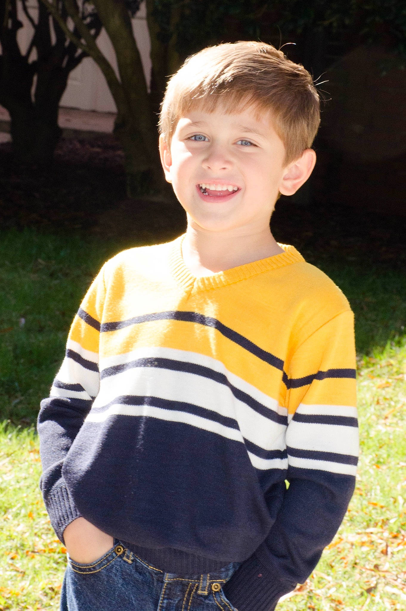 Sawyer joined the competition — help win amazing prizes! child, denim, eye, face, fun, grass, happy, hoodie, jeans, jersey, joy, laugh, leisure, pattern, people_in_nature, person, sitting, sleeve, smile, t_shirt