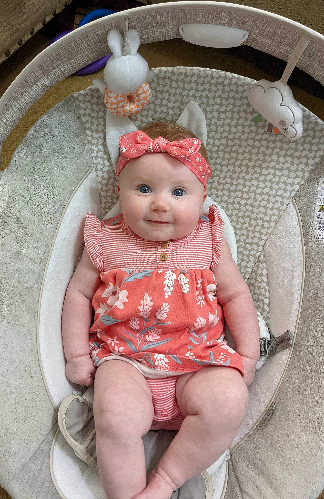 Abby is registered to the contest to win money with this photo: baby, baby_products, baby_toddler_clothing, cap, chair, cheek, chin, comfort, eye, face, fun, head, headgear, headwear, pattern, person, pink, shorts, sleeve, smile
