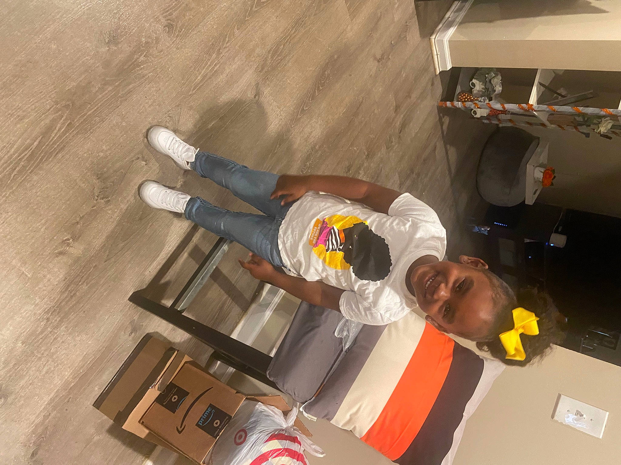 Azuri is registered to the contest to win money with this photo: ceiling, comfort, elbow, engineering, floor, flooring, fun, hardwood, human_leg, joy, knee, machine, person, room, t_shirt, thigh, walking_shoe, wood, wrist