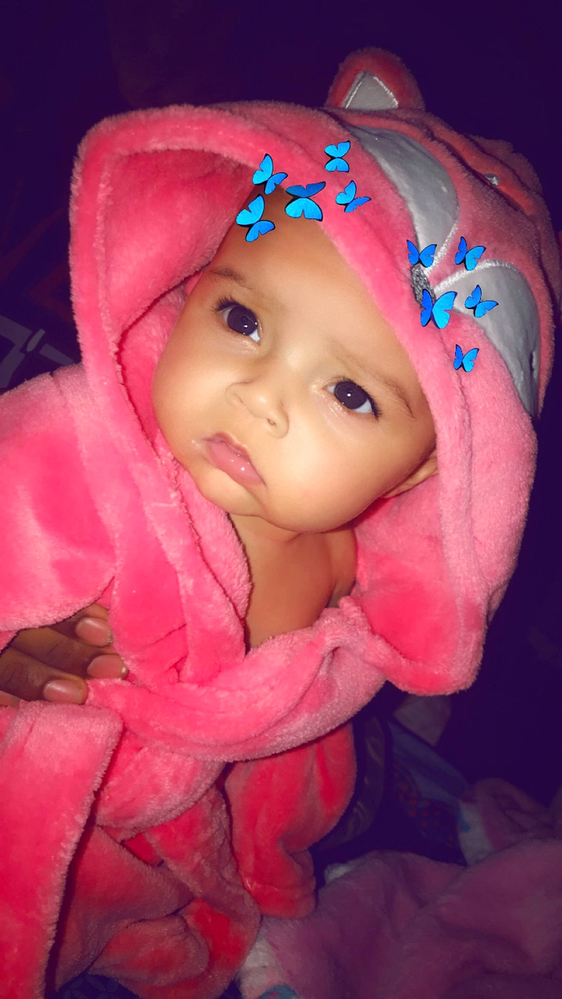 Lylah joined the competition — help win amazing prizes! baby, cheek, child, eye, face, hair_accessory, head, headgear, headwear, iris, lip, mouth, person, pink, skin, toddler