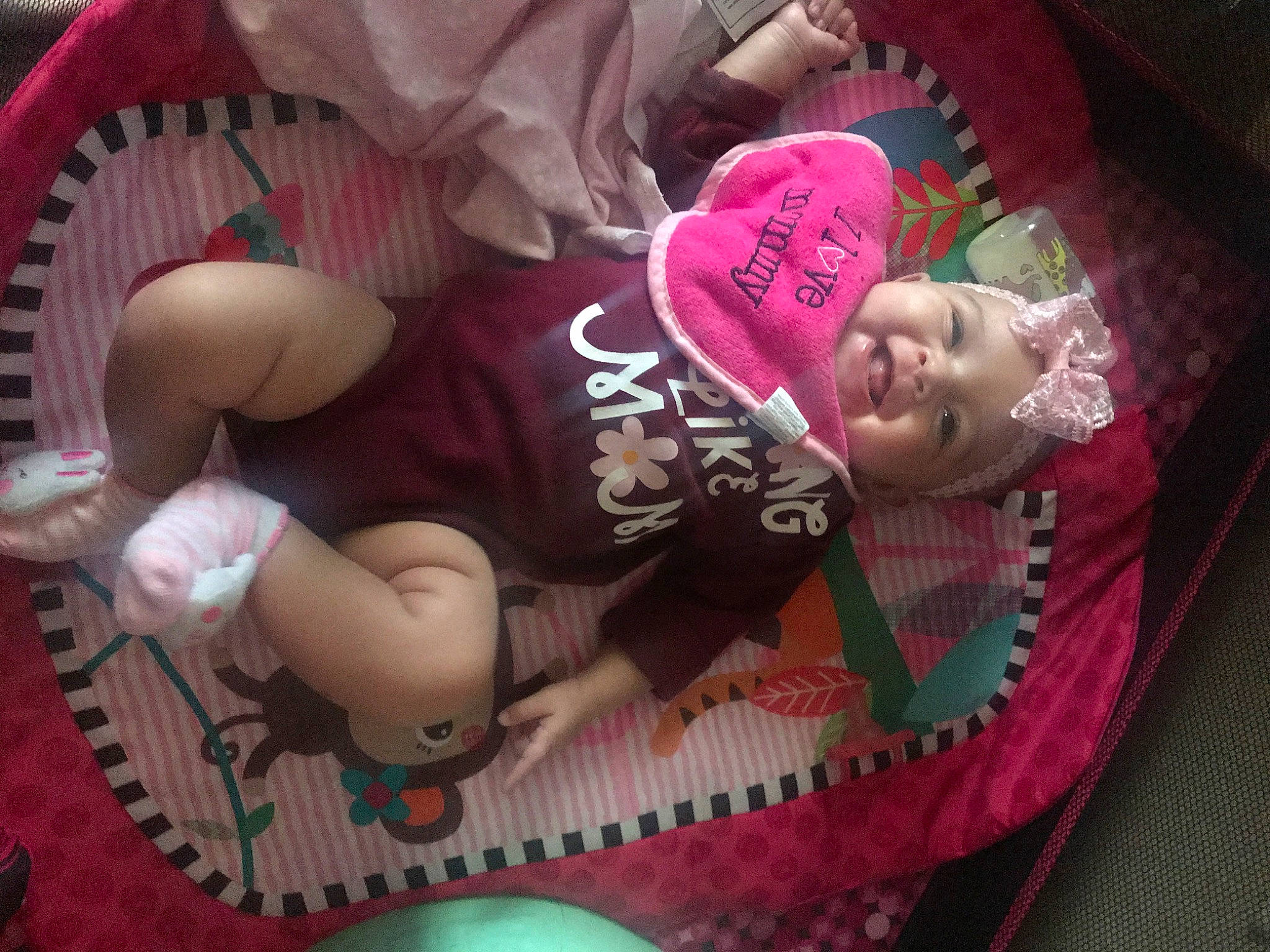 Lylah is registered to the contest to win money with this photo: baby, baby_products, cheek, child, doll, headwear, magenta, person, pink, plant, product, skin, textile, toddler, toy