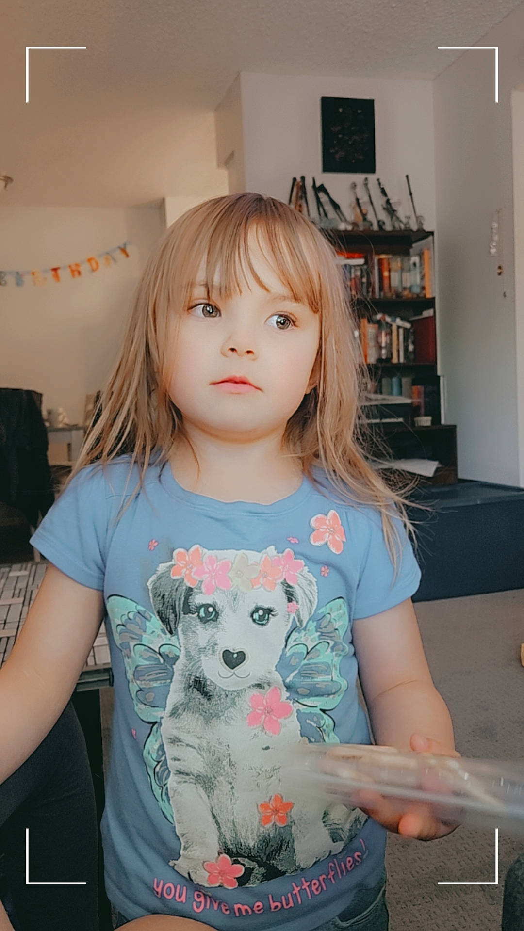 Aniya joined the competition — help win amazing prizes! baby_toddler_clothing, bangs, child, cool, dog, fun, happy, iris, mammal, pattern, person, product, room, shelf, shelving, sleeve, standing, t_shirt, textile, toddler