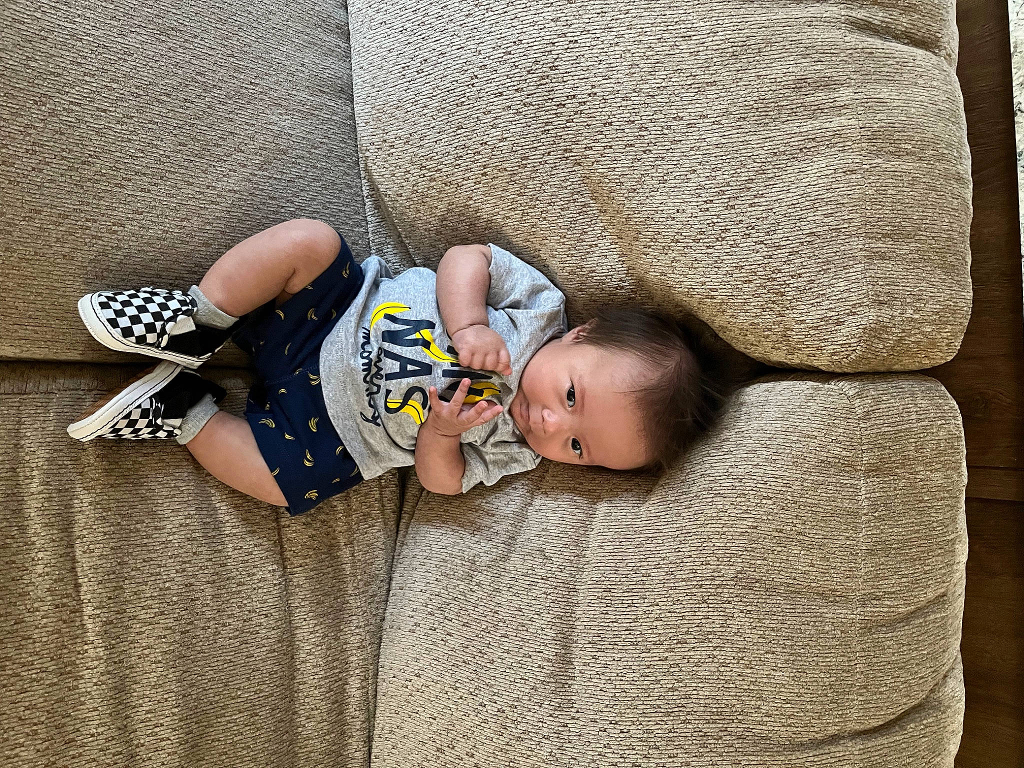 Kashton joined the competition — help win amazing prizes! baby, baby_sleeping, baby_toddler_clothing, comfort, eye, face, finger, flooring, grass, grey, hand, head, headgear, human_body, leg, linens, pattern, person, textile, toddler