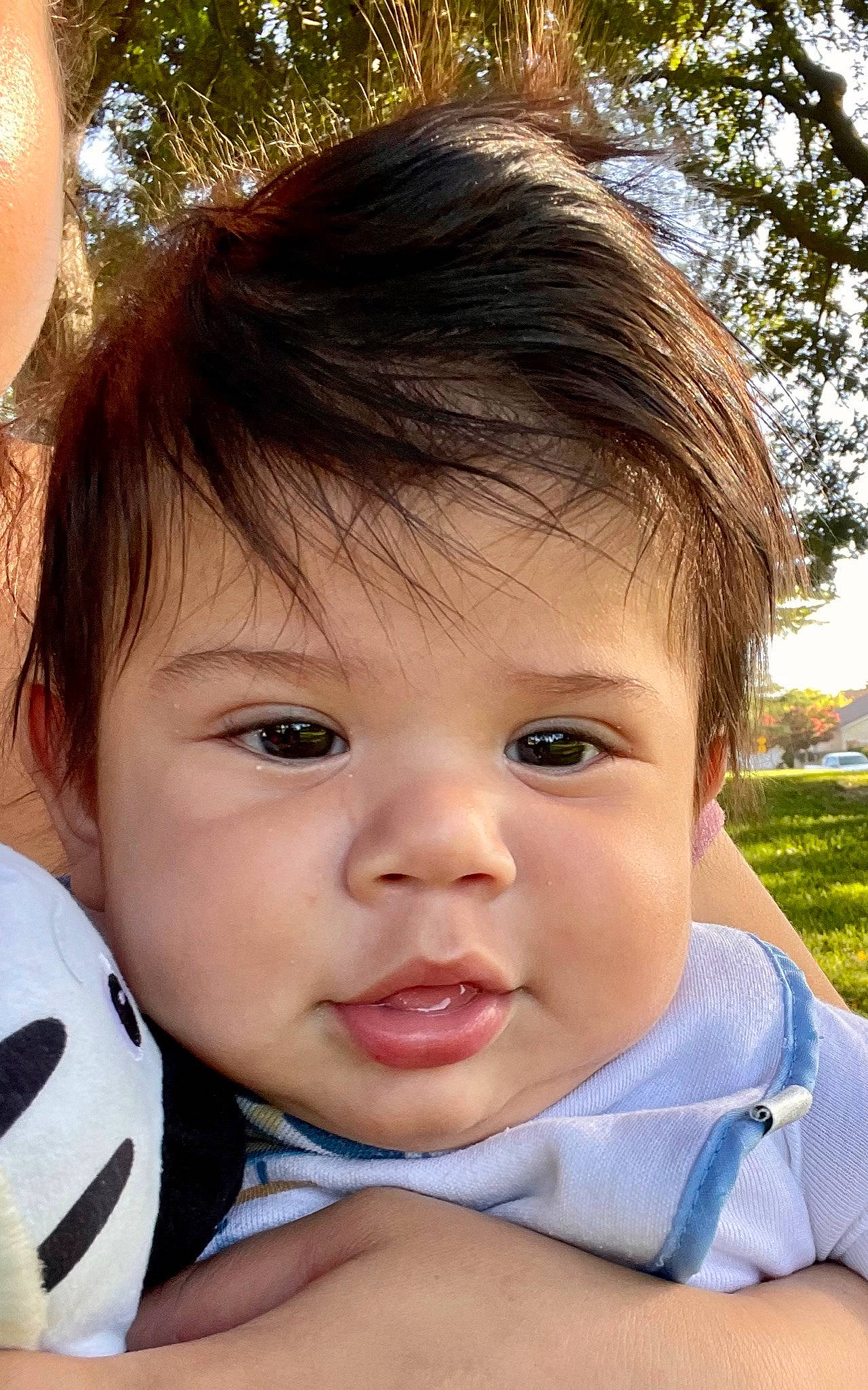 Emilio is registered to the contest to win money with this photo: baby, baby_toddler_clothing, balloon, cheek, child, chin, eyebrow, eyelash, face, grass, happy, iris, lip, mouth, nose, person, plant, skin, smile, toddler