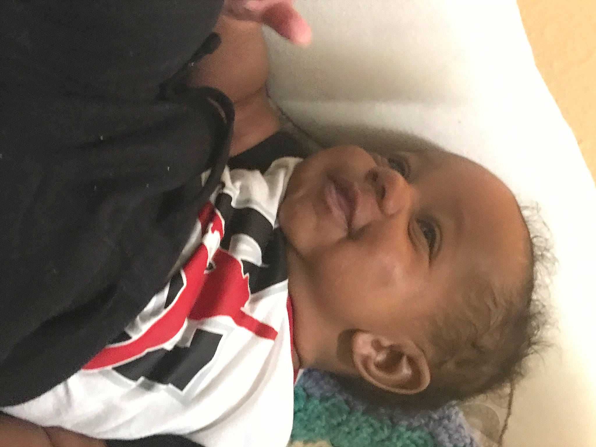 Jasiah is registered to the contest to win money with this photo: baby, baby_toddler_clothing, cheek, child, comfort, ear, eyebrow, eyelash, finger, fun, gesture, happy, headgear, iris, lip, mouth, nose, person, skin, smile