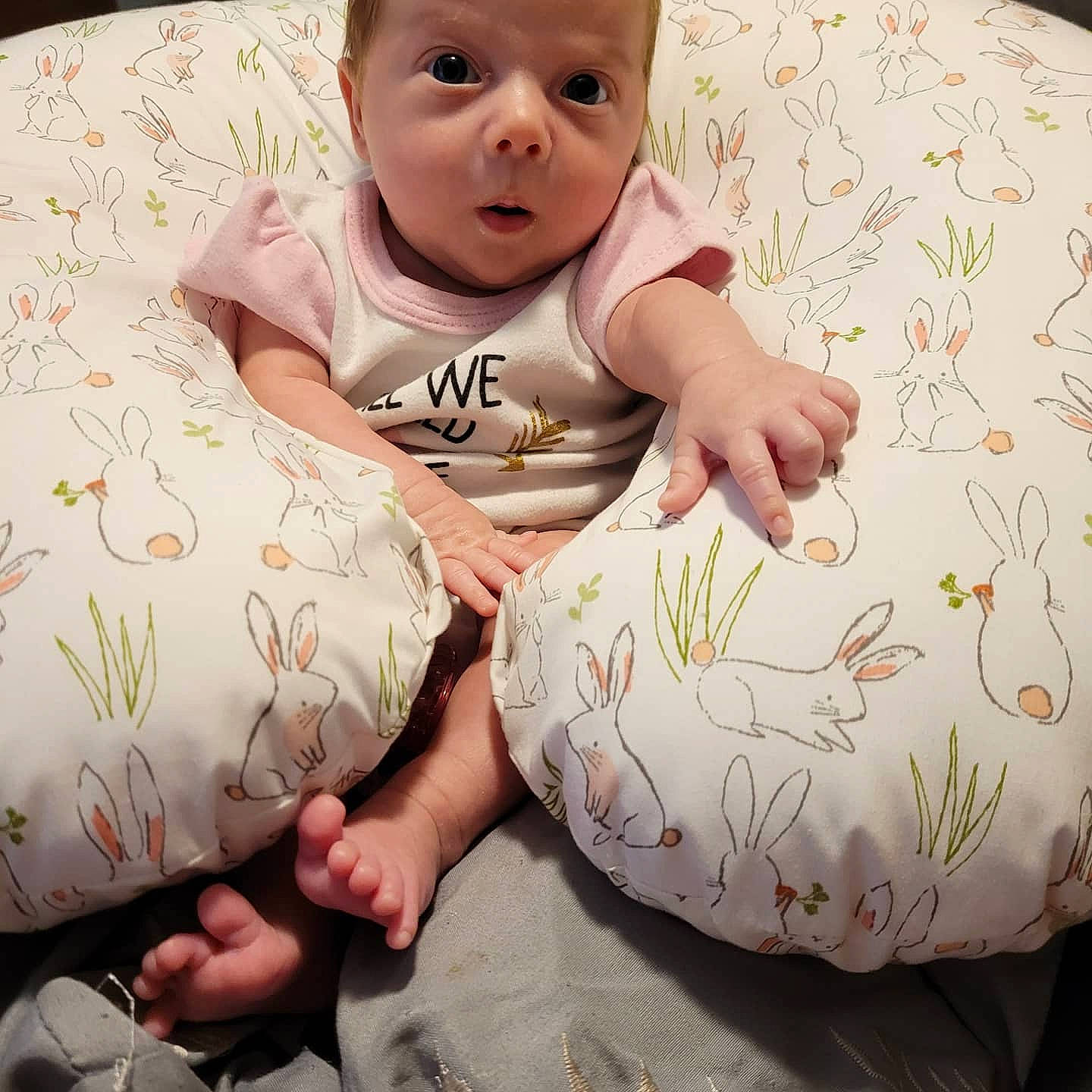 Joy is registered to the contest to win money with this photo: baby, baby_sleeping, baby_toddler_clothing, cheek, comfort, eye, face, finger, hand, happy, head, person, photograph, pink, product, skin, sleeve, t_shirt, textile, toddler