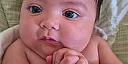 Kira joined the competition — help win amazing prizes! baby, infant, face, hands, skin, hair, eyes, expression, cute, child, newborn, portrait, closeup, human, person, soft, blanket, indoors, chubby, wrapping