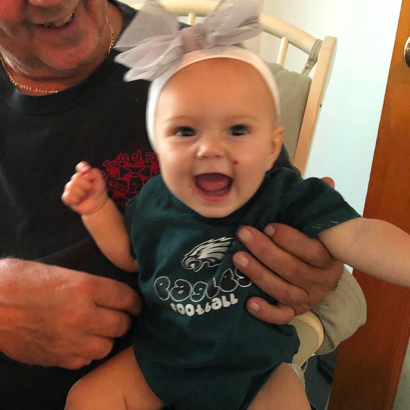 Kora is registered to the contest to win money with this photo: arm, baby, baby_products, baby_toddler_clothing, child, finger, gesture, hand, muscle, person, product, smile, thumb, toddler