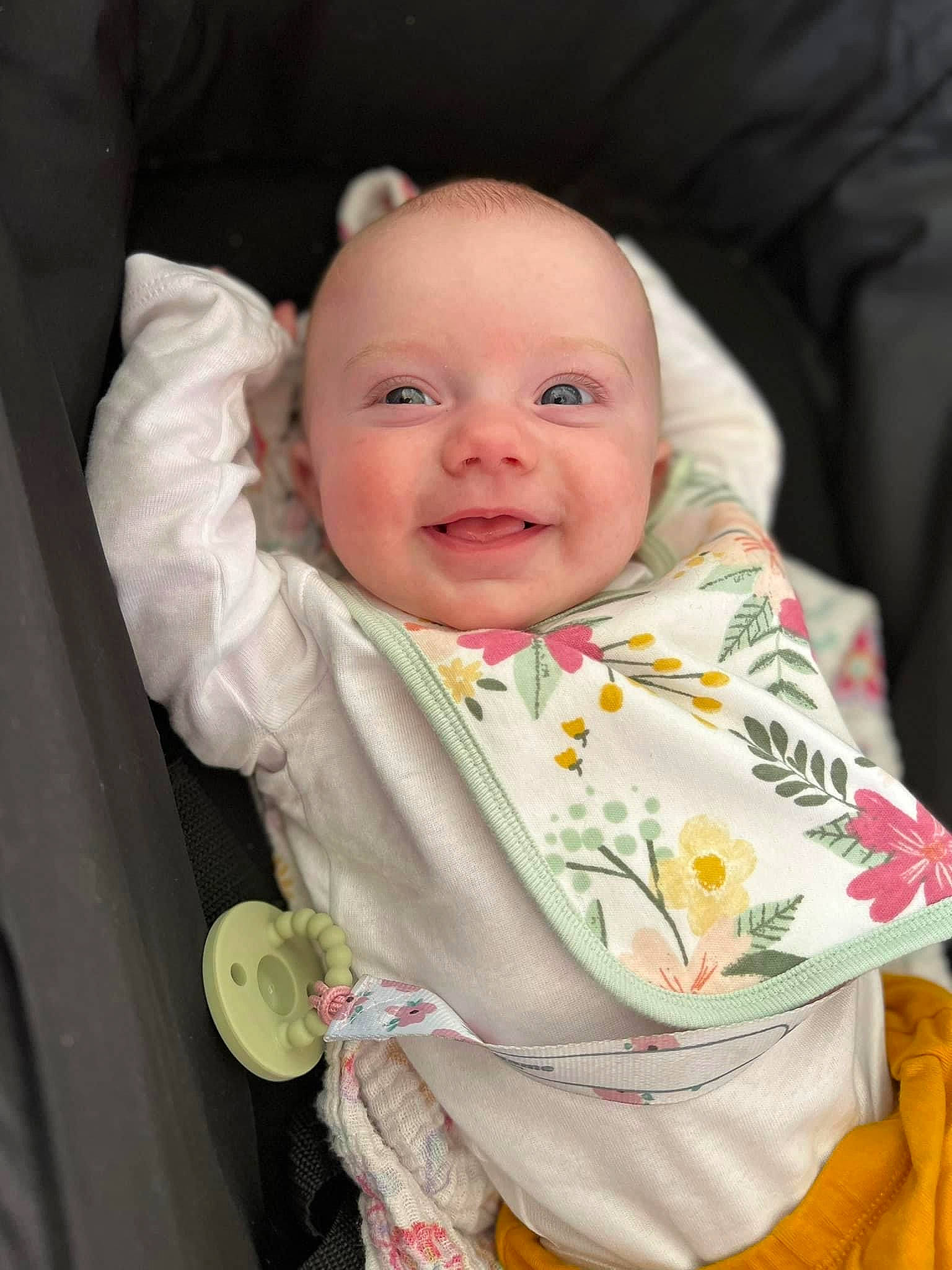 Melodie is registered to the contest to win money with this photo: baby, baby_carriage, baby_products, baby_safety, baby_toddler_clothing, cheek, child, chin, comfort, eyebrow, fun, happy, iris, joy, linens, nose, person, sitting, skin, sleeve
