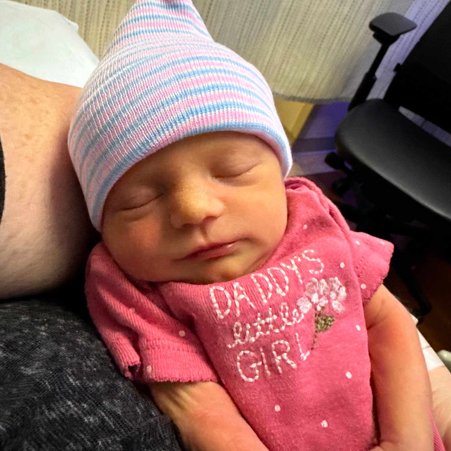 Kayanna joined the competition — help win amazing prizes! apparel, arm, baby, child, closeup, cozy, cute, fabric, hat, human, indoors, infant, newborn, peaceful, person, pink_clothing, portrait, resting, sleeping, soft_lighting