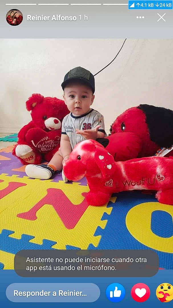 Alejandro Alfonso joined the competition — help win amazing prizes! baby, baby_toddler_clothing, carmine, child, comfort, design, font, fun, happy, headwear, interaction, mammal, person, play, plush, red, stuffed_toy, teddy_bear, textile, toddler