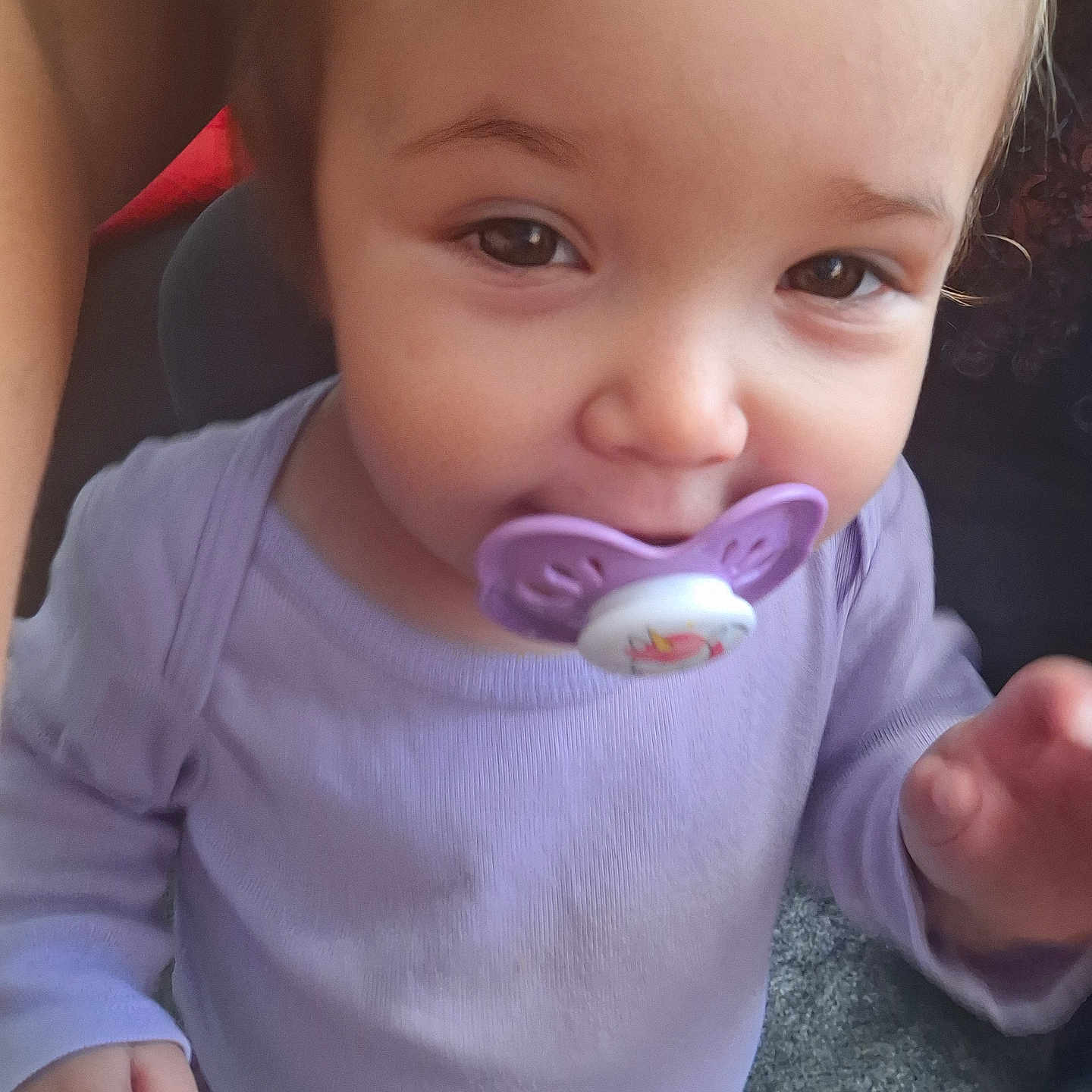 Octavia is registered to the contest to win money with this photo: baby, bodypart, clothing, couch, cushion, cutlery, face, finger, furniture, hand, happy, head, homedecor, newborn, person, photography, portrait, smile, spoon, t_shirt