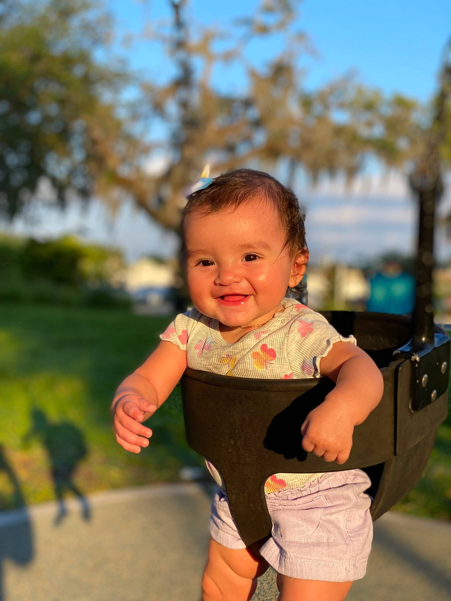 Aliah is registered to the contest to win money with this photo: baby, baby_toddler_clothing, flash_photography, fun, grass, happy, joy, leisure, people_in_nature, person, plant, recreation, shorts, shoulder, skin, sky, sleeve, smile, standing, t_shirt