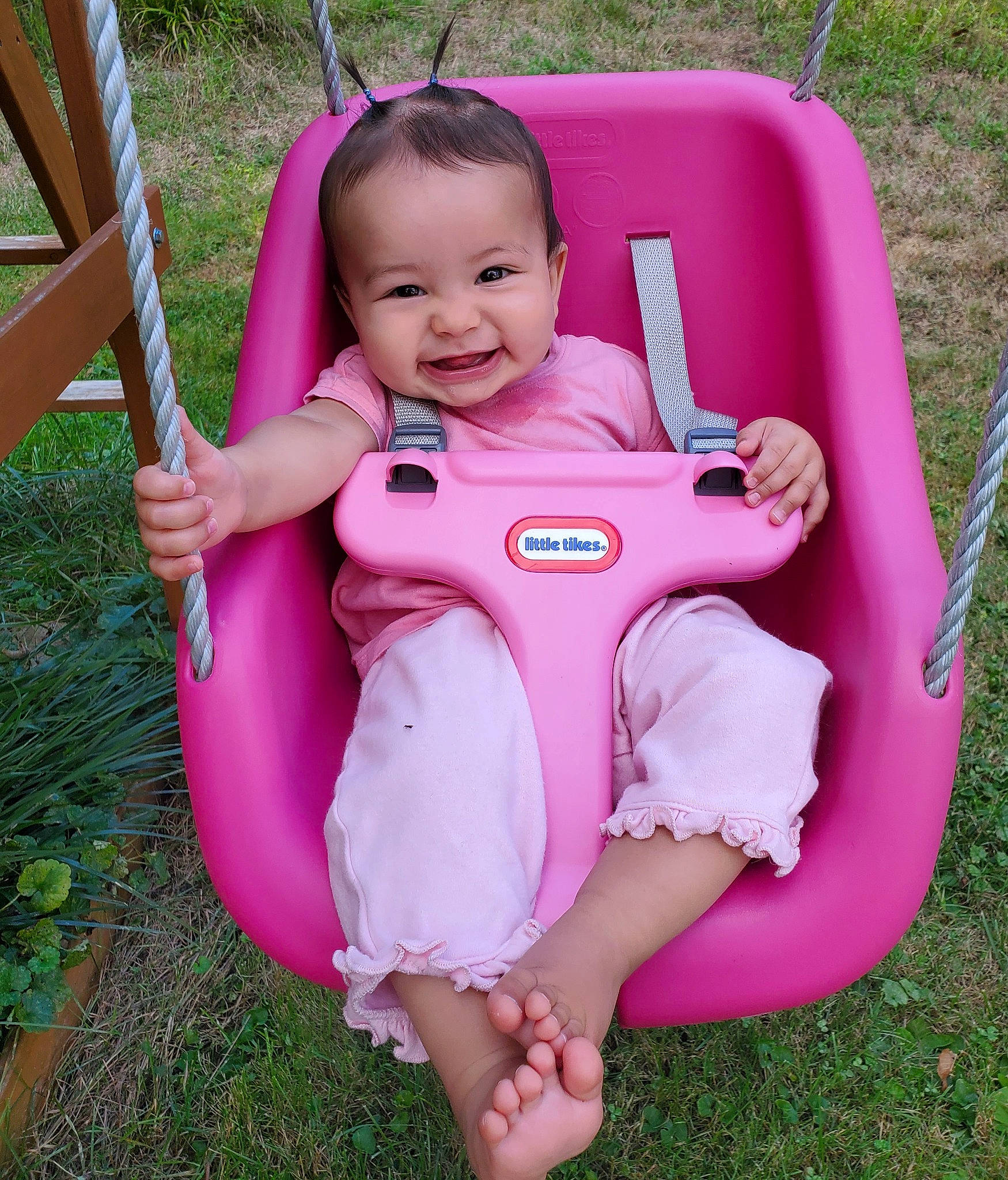 Elora joined the competition — help win amazing prizes! baby, baby_toddler_clothing, beauty, child, comfort, eye, face, grass, green, happy, head, leisure, magenta, people_in_nature, person, pink, plant, recreation, skin, smile