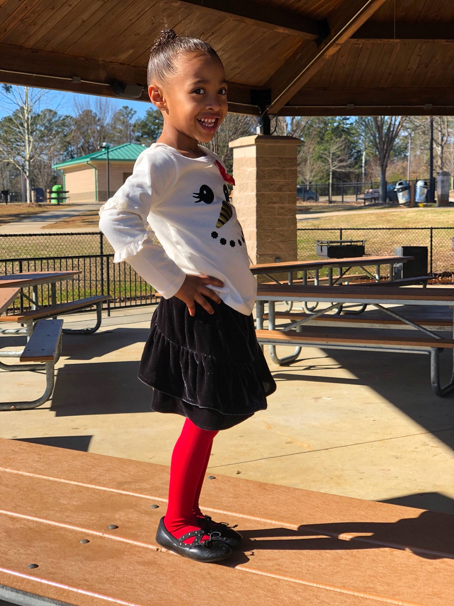Jaslyn joined the competition — help win amazing prizes! child, footwear, joy, person, recreation, shoe, tights, uniform, vacation