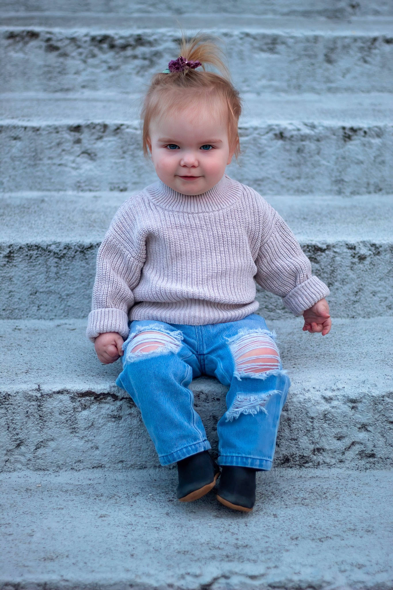 Kinslee is registered to the contest to win money with this photo: baby, baby_toddler_clothing, child, denim, dress, electric_blue, face, grey, happy, human_body, jeans, joy, outerwear, pattern, people_in_nature, person, skin, sleeve, standing, t_shirt