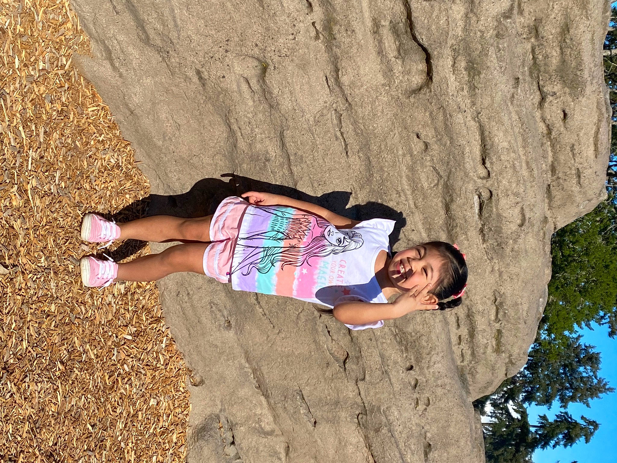 Lilyrose joined the competition — help win amazing prizes! fun, grass, happy, human_leg, joy, leisure, people_in_nature, person, plant, recreation, sky, soil, t_shirt, thigh, tints_and_shades, toddler, tree, trunk, waist, wood