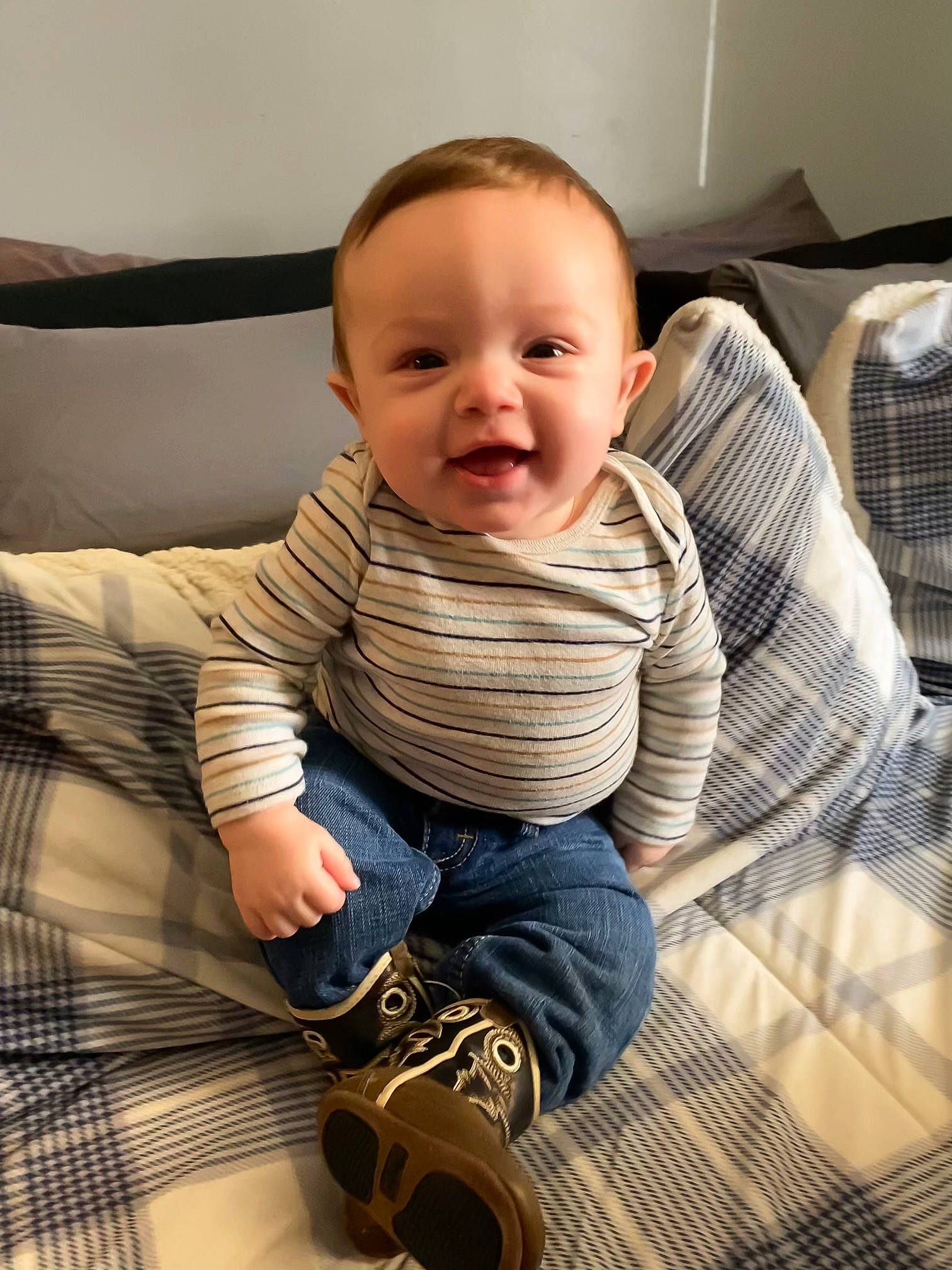 Ricky joined the competition — help win amazing prizes! baby, baby_toddler_clothing, cheek, comfort, cool, finger, floor, flooring, hand, happy, head, mouth, pattern, person, sitting, skin, sleeve, smile, thumb, toddler
