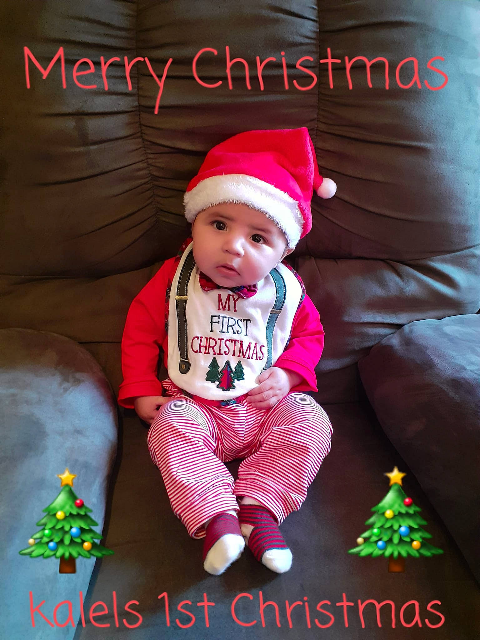 Kalel joined the competition — help win amazing prizes! baby, baby_toddler_clothing, cap, child, christmas, christmas_eve, comfort, event, happy, headwear, holiday, lap, magenta, pattern, person, pink, product, red, sitting, sleeve