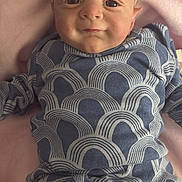 Cadyn joined the competition — help win amazing prizes! baby, baby_doll, blue_clothing, buttoned_clothing, childlike, closeup, cute, eyes, fabric, face, floral_headband, headwear, indoor, lying_down, patterned_onesie, pink_blanket, portrait, smile, soft_texture, toy