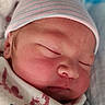 Jax is registered to the contest to win money with this photo: baby, blanket, child, closeup, cozy, face, hat, headwear, human, indoors, infant, newborn, peaceful, person, portrait, resting, skin, sleeping, soft, swaddled