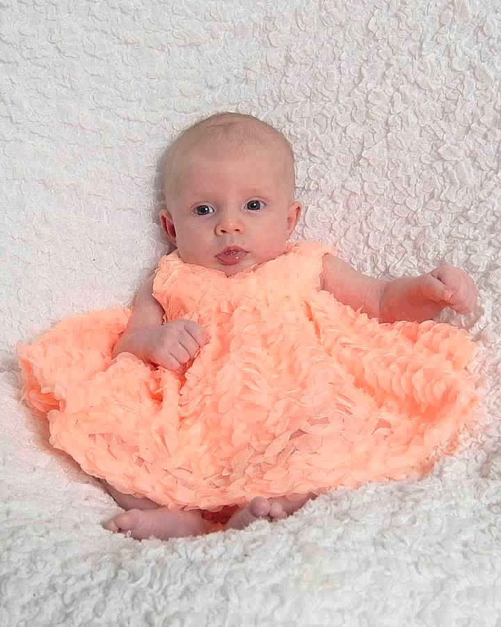 Skylynn joined the competition — help win amazing prizes! baby, baby_products, baby_toddler_clothing, child, dress, head, lip, peach, person, pink, product, skin, toddler