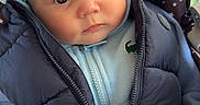 Israël participe au concours pour gagner de l'argent avec cette photo : baby, baby_seat, blue_clothing, child, closeup, colorful_toy, cute, expression, face, hoodie, indoor, infant, person, portrait, seat, star_pattern, toy, vest, warm_clothing, young_child