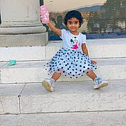 Priya Bhattacharya participe au concours pour gagner de l'argent avec cette photo : child, toddler, girl, polka_dot_skirt, minnie_mouse, tshirt, sneakers, pink_bottle, steps, marble, outdoor, reflection, glass_window, smiling, sitting, curly_hair, playful, casual_clothing, daylight, urban