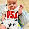 Rayan joined the competition — help win amazing prizes! baby, infant, child, sitting, clothing, usa, stars, white_outfit, patterned_chair, indoor, portrait, smiling, cute, raising_hand, soft_toy_chair, floor_tiles, closeup, person, young, comfortable