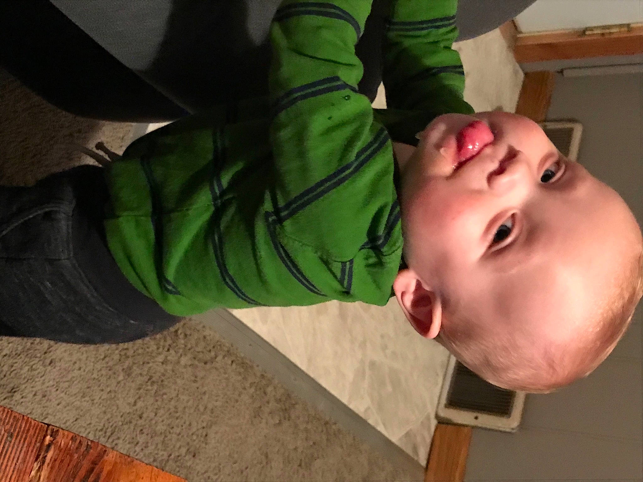 Odin joined the competition — help win amazing prizes! baby, baby_toddler_clothing, cheek, chin, ear, forehead, green, jaw, joint, laugh, lip, person, skin, throat, toddler, tongue, tooth, walking_shoe
