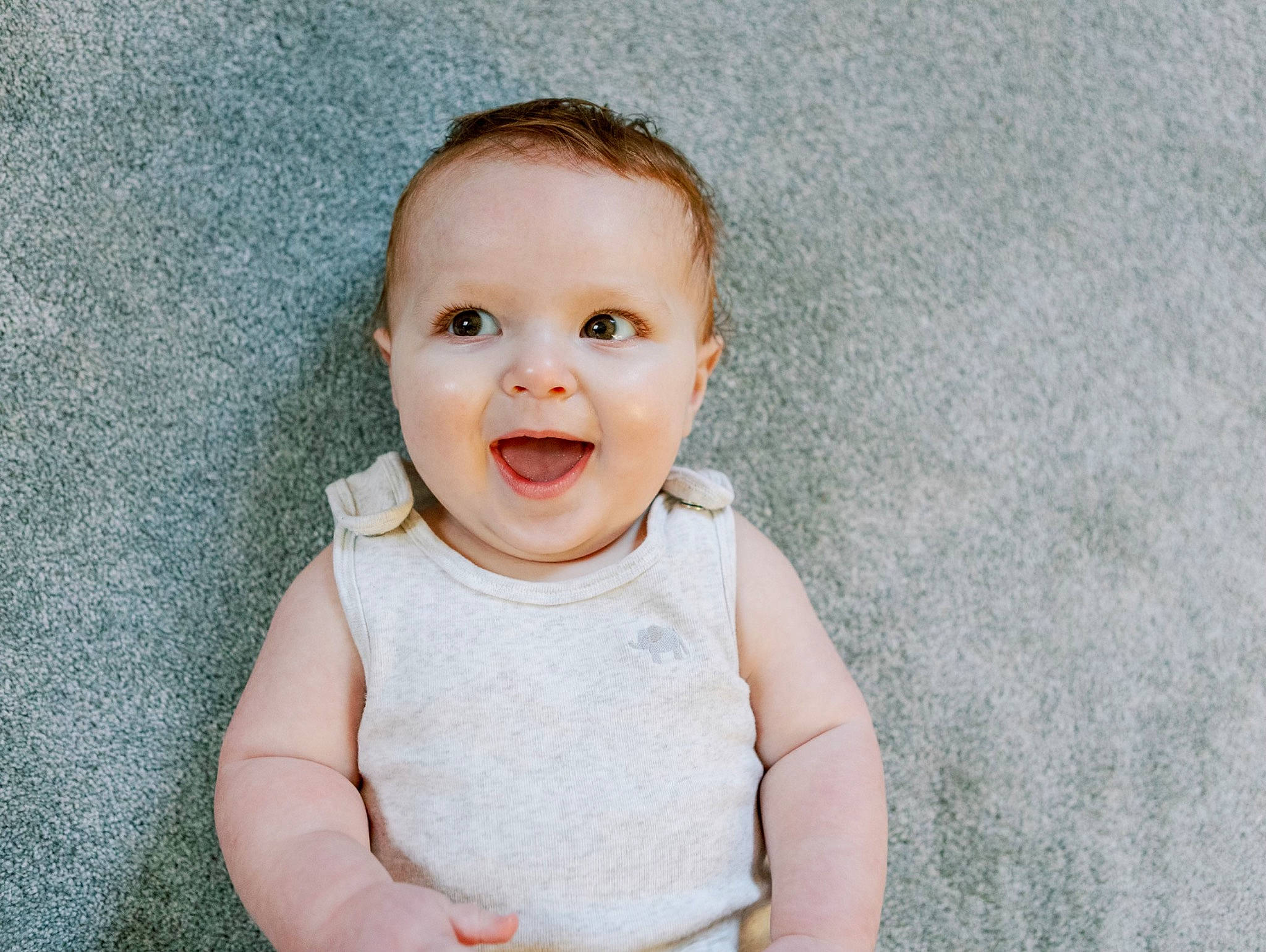 Aden joined the competition — help win amazing prizes! baby, baby_toddler_clothing, cheek, child, collar, eye, flash_photography, flooring, fun, grass, happy, iris, lip, nose, person, sitting, skin, sleeve, smile, t_shirt