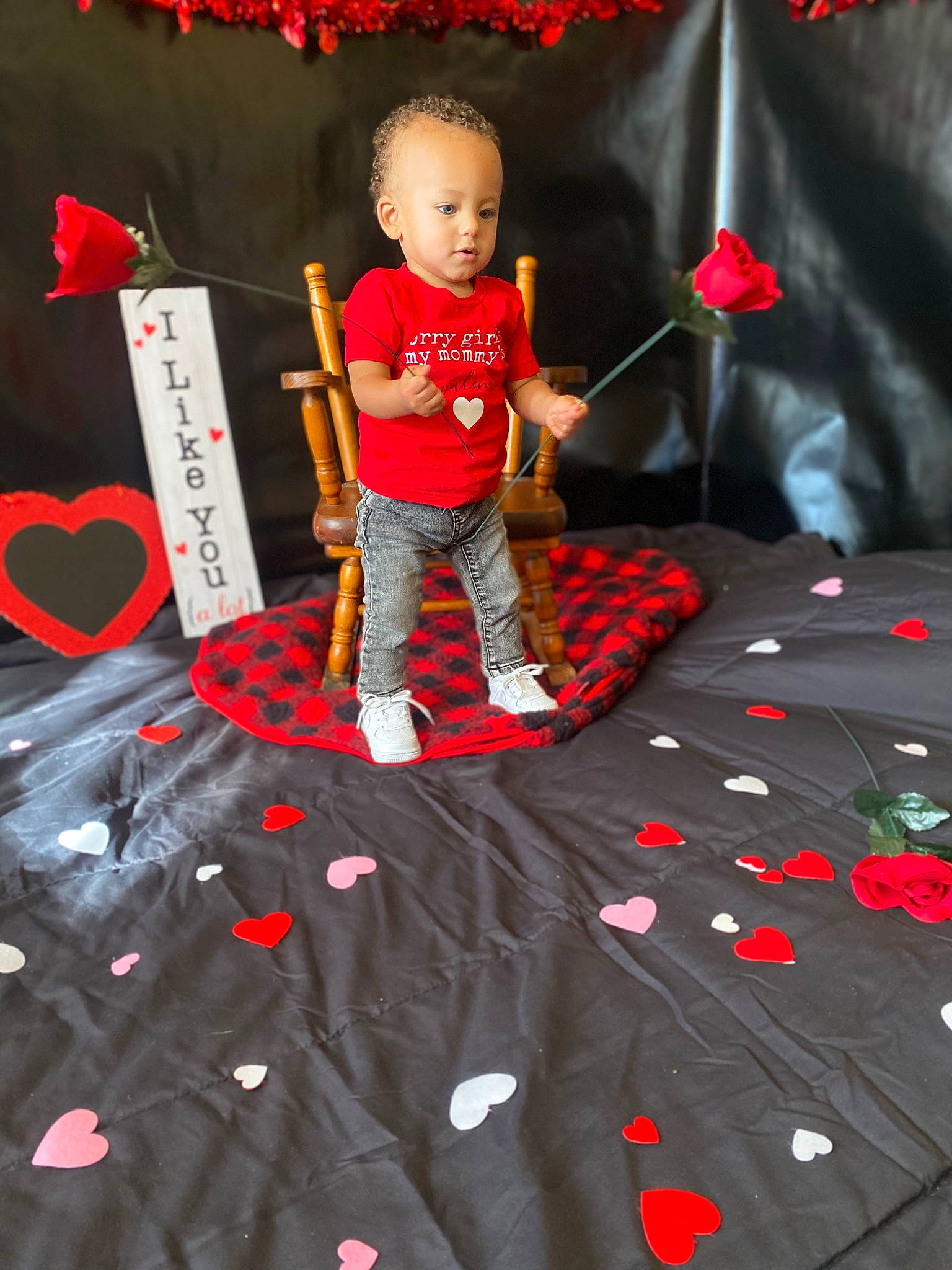 Kylen joined the competition — help win amazing prizes! baby, beauty, black, carmine, carpet, event, fashion_design, flooring, fun, linens, magenta, pattern, person, photograph, pink, recreation, red, room, sleeve, t_shirt
