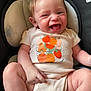 Sophia joined the competition — help win amazing prizes! baby, smiling, onesie, fruit_illustration, cushioned_seat, happy, infant, cute, child, clothing, skin, hand, legs, face, joy, comfort, indoor, young, sitting, expression