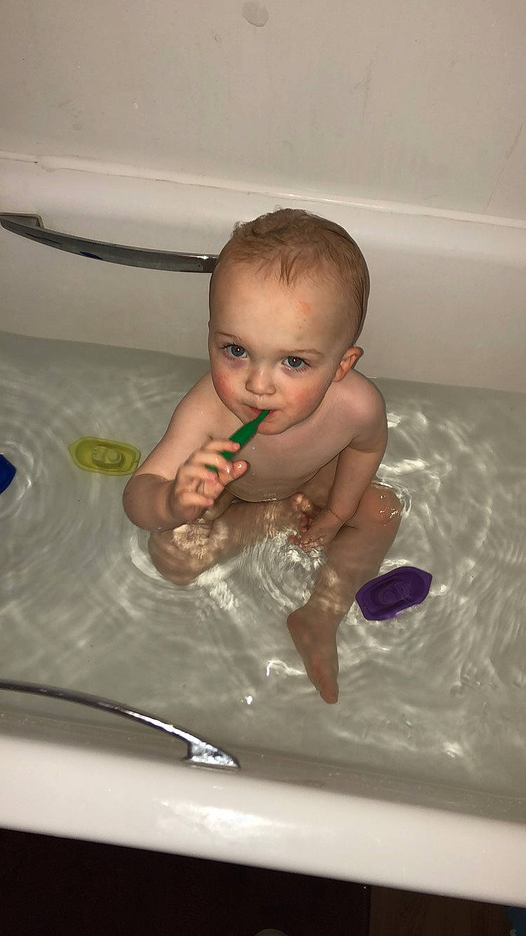 Jenson joined the competition — help win amazing prizes! baby, baby_bathing, bathing, bathtub, child, fun, person, plumbing_fixture, product, skin, toddler, washing, water