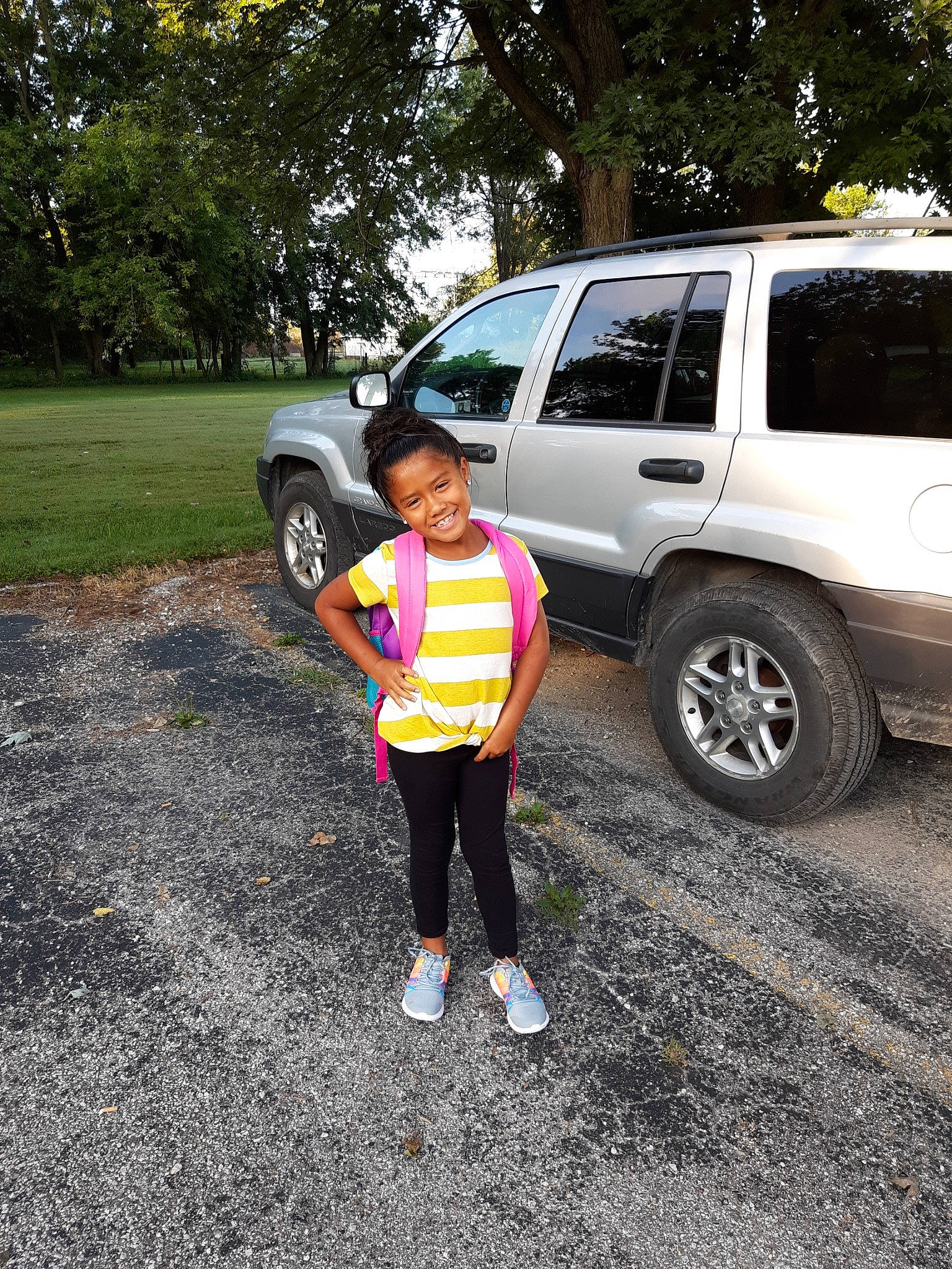 Jazmin joined the competition — help win amazing prizes! asphalt, automotive_tire, automotive_window_part, car, child, compact_sport_utility_vehicle, crossover_suv, family_car, joy, luxury_vehicle, mini_suv, minivan, person, plant, rim, road, sport_utility_vehicle, tire, tree, vehicle
