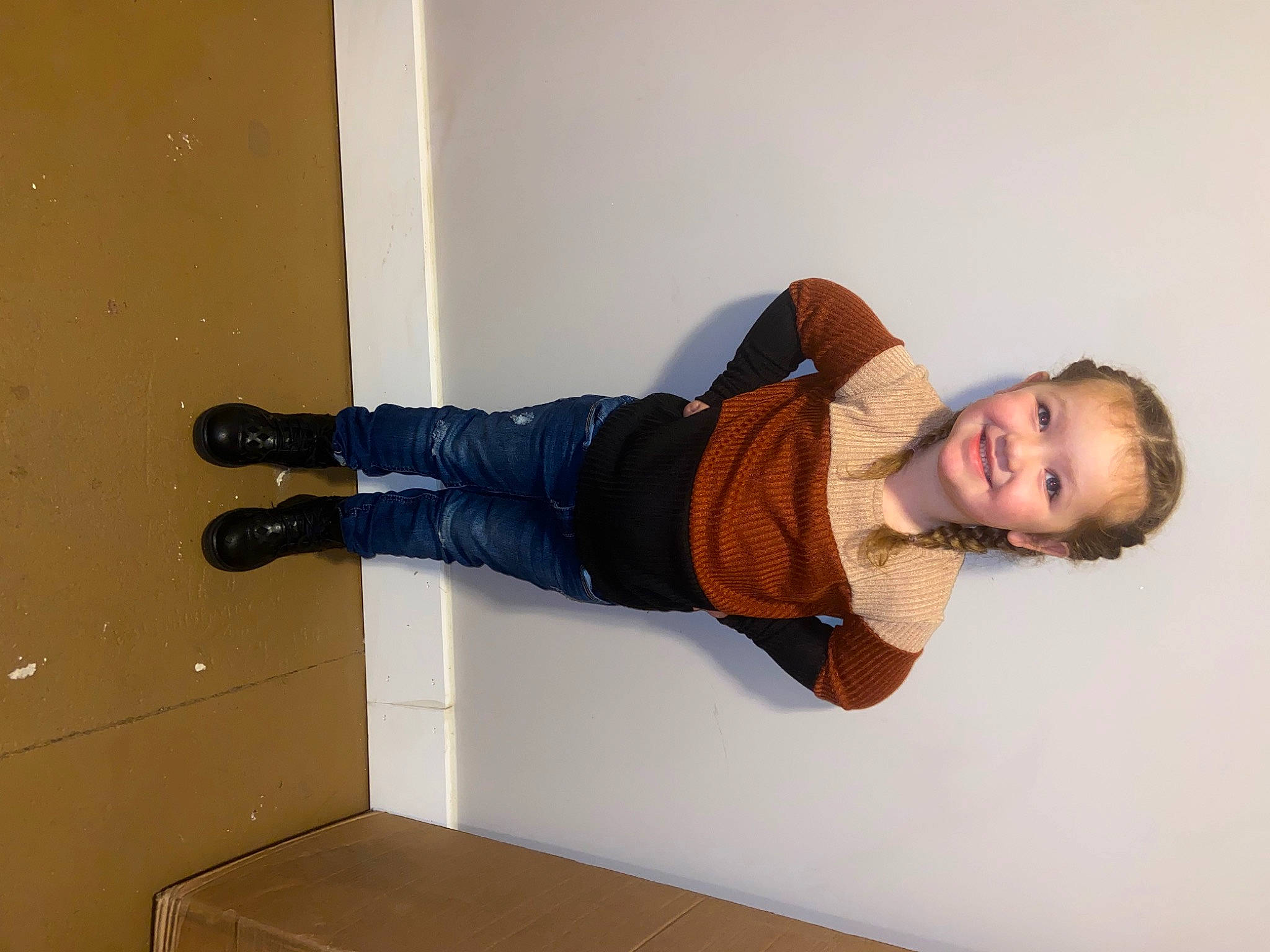 Oaklynn joined the competition — help win amazing prizes! balance, comfort, denim, elbow, electric_blue, floor, flooring, happy, hardwood, human_leg, joy, knee, leg, outdoor_shoe, person, sleeve, smile, thigh, waist, walking_shoe