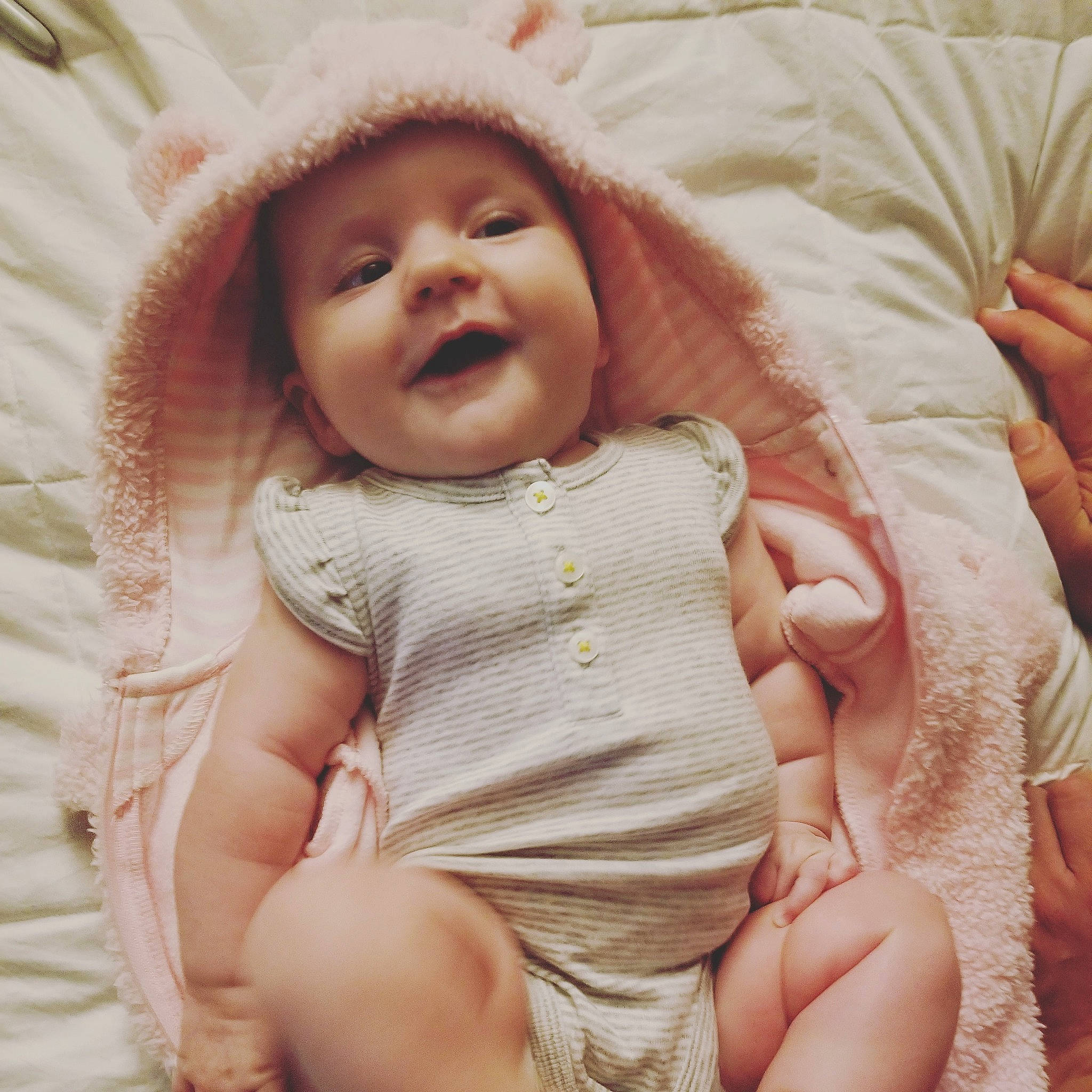 Kayce is registered to the contest to win money with this photo: baby, baby_sleeping, birth, cheek, child, eye, face, facial_expression, hand, happy, head, headwear, lip, nose, person, pink, product, skin, smile, toddler