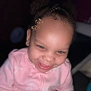 Treasure joined the competition — help win amazing prizes! child, toddler, smile, face, hair_beads, braids, pink_clothing, happy, portrait, indoor, cute, young_child, apparel, person, baby, expression, head, skin, closeup, playful
