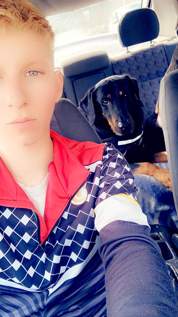 Nako participe au concours pour gagner de l'argent avec cette photo : carnivore, comfort, companion_dog, cool, dog, dog_breed, electric_blue, fun, fur, happy, jaw, pattern, plaid, selfie, sitting, sporting_group, street_fashion, t_shirt, tartan, working_animal