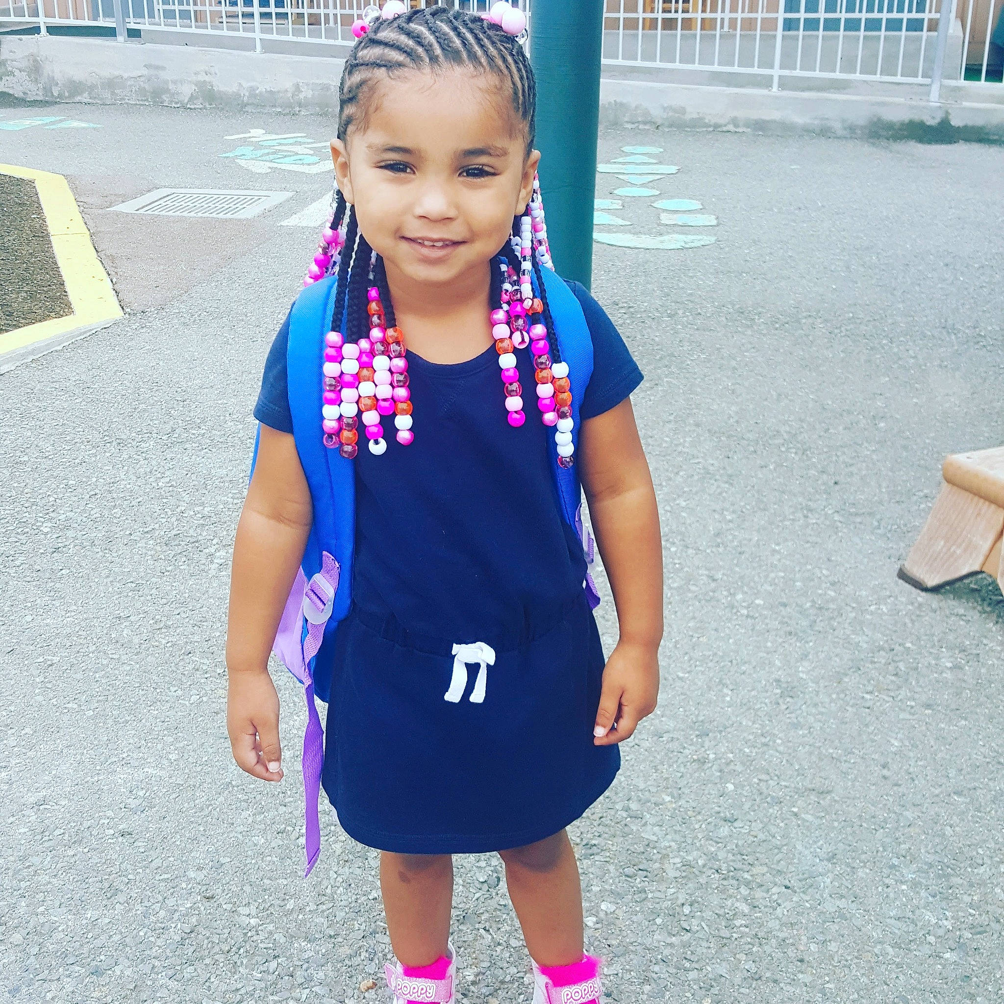 Jacqueline is registered to the contest to win money with this photo: blue, child, clothing, day, fun, girl, joy, magenta, outerwear, pattern, person, pink, product, purple, shorts, smile, t_shirt, toddler