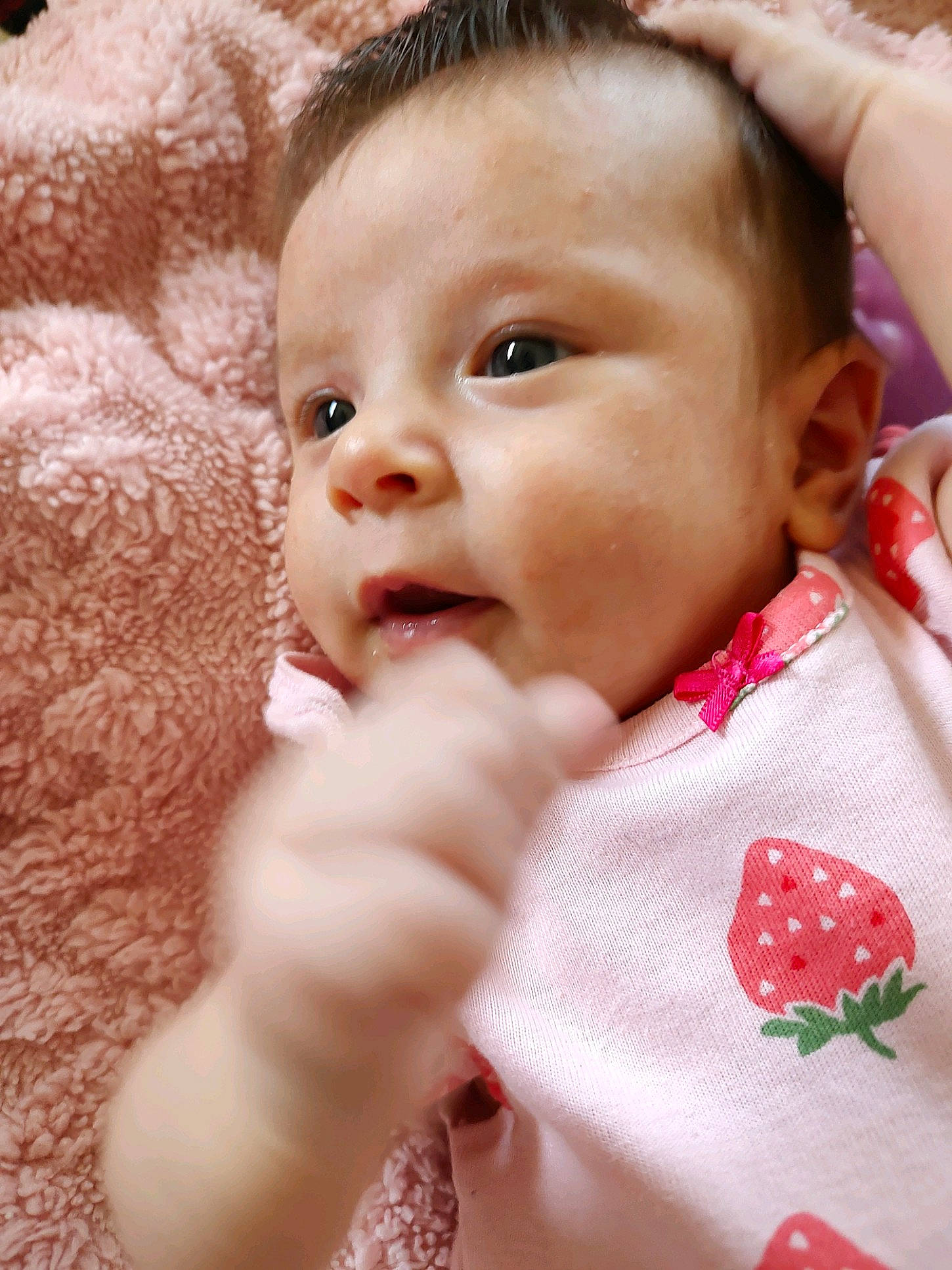 Lia joined the competition — help win amazing prizes! baby, baby_toddler_clothing, cheek, chin, collar, dress, eyelash, facial_expression, finger, gesture, happy, iris, lip, mouth, nose, people, person, pink, skin, sleeve