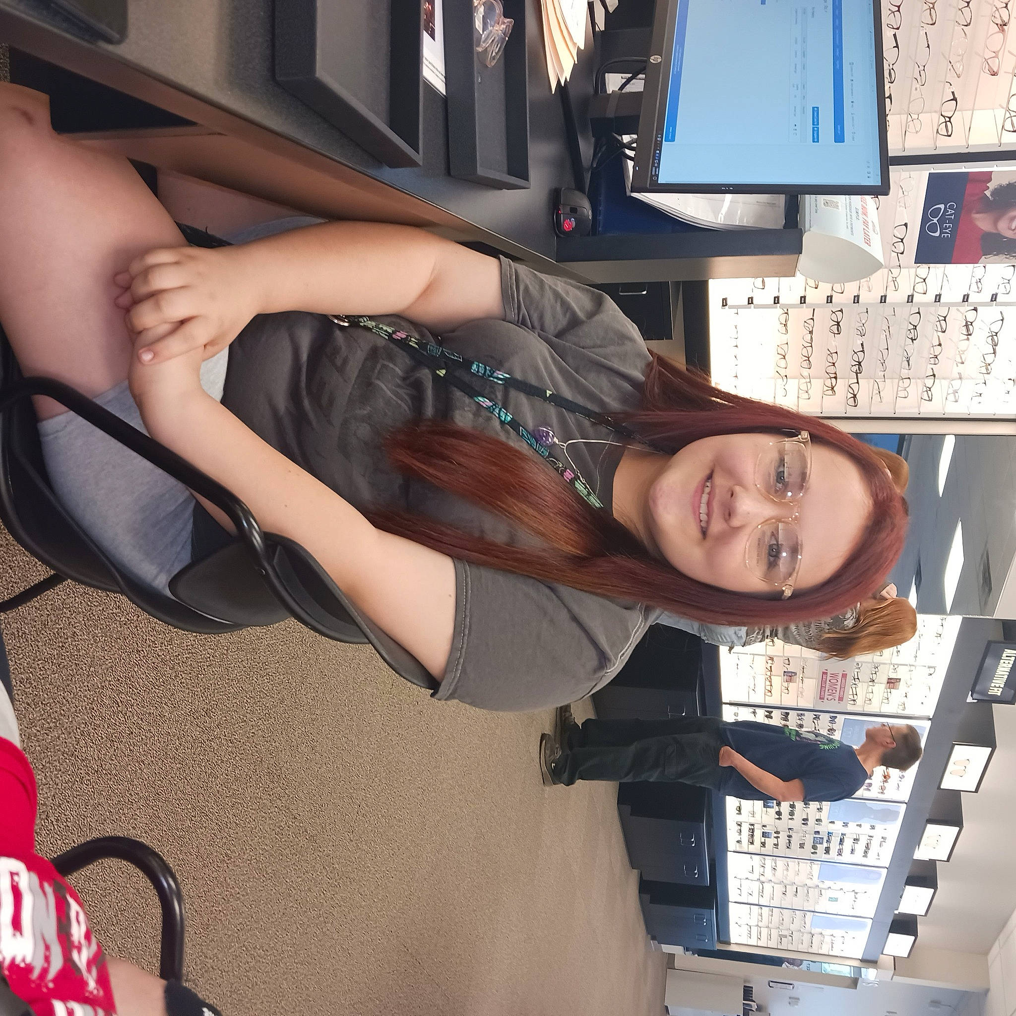 Kaydence is registered to the contest to win money with this photo: arm, audio_equipment, automotive_design, beauty, black_hair, comfort, computer_hardware, computer_monitor, desktop_computer, display_device, eyewear, fun, home_appliance, human_leg, joy, person, personal_computer, product, room, smile