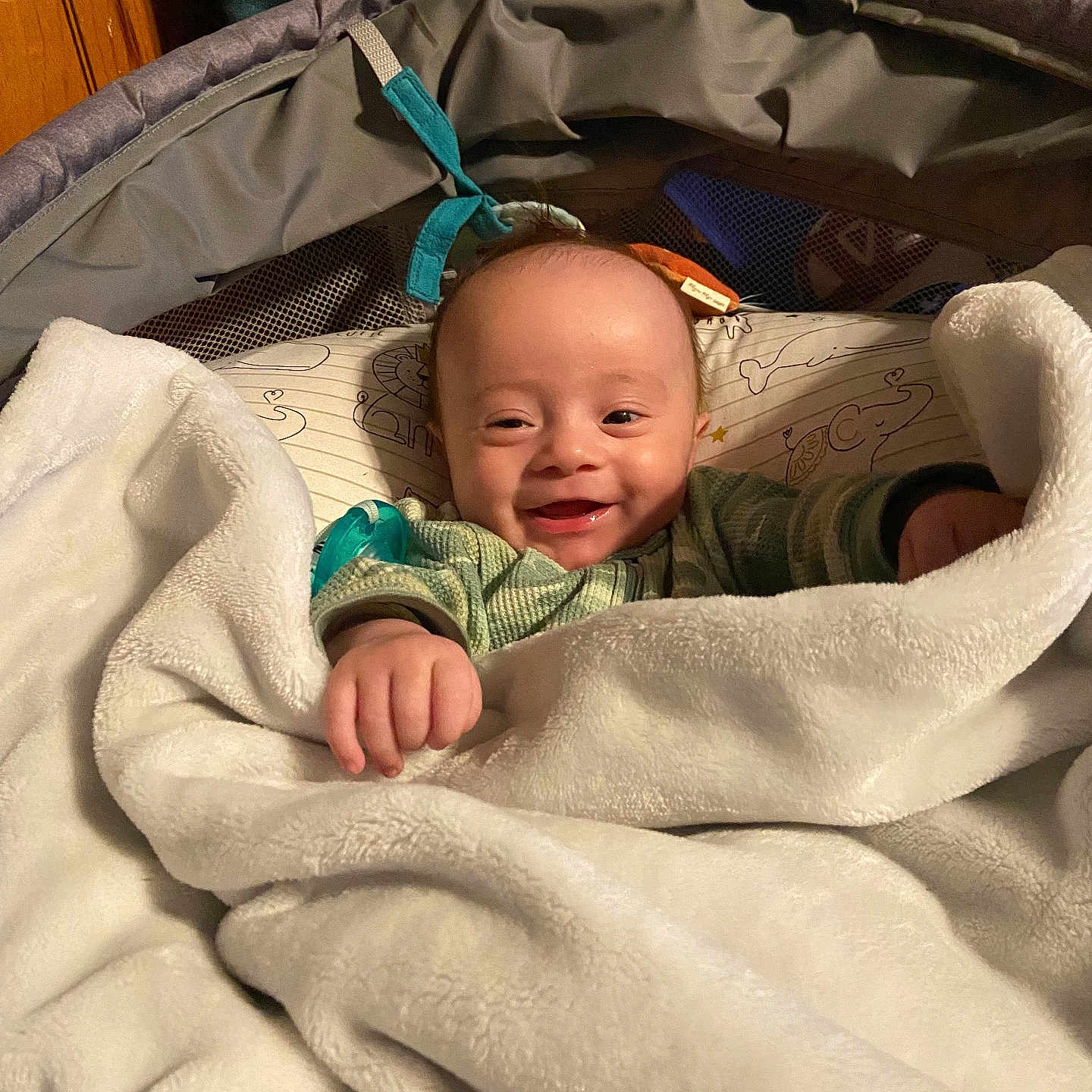 Rhoads joined the competition — help win amazing prizes! baby, bed, bedroom, blanket, cradle, crib, face, furniture, happy, head, indoors, infantbed, newborn, person, photography, portrait, quilt, room, sleeping, smile