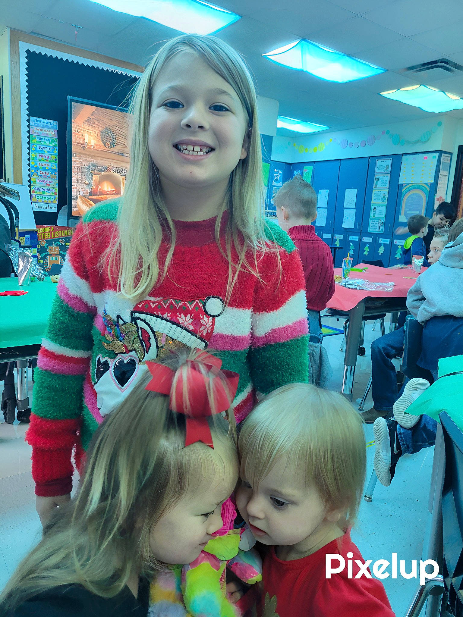 Ava is registered to the contest to win money with this photo: blond, chair, child, christmas_eve, event, face, fun, hair, hairstyle, happy, holiday, joy, leisure, organ, person, photograph, recreation, room, smile, snapshot