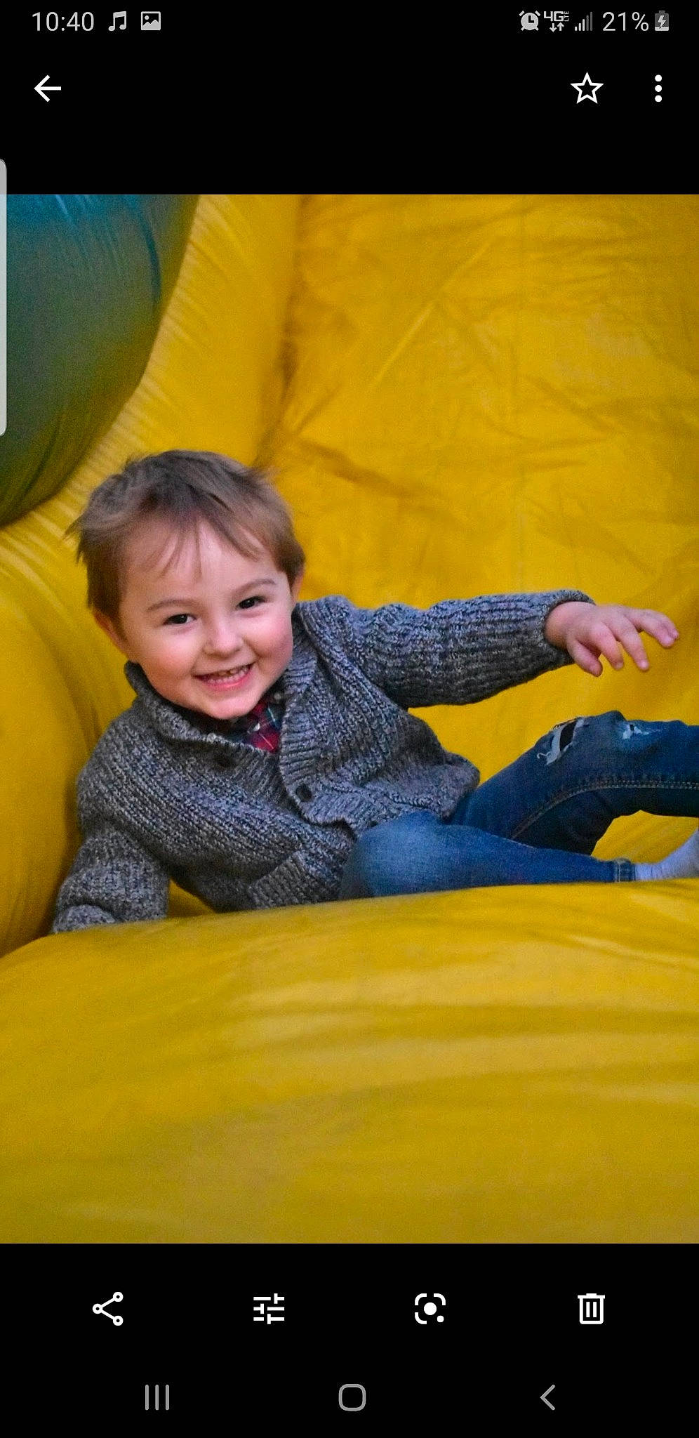 Wilder joined the competition — help win amazing prizes! bounce_house, child, fun, happy, inflatable, jeans, joy, leisure, person, play, sitting, smile, toddler, yellow