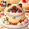 Tobi is registered to the contest to win money with this photo: bed, blue_eyes, brown, cake, cat, cream, cute, decorative, dessert, fluffy, food_art, heart_shapes, indoor, macarons, paw_prints, playful, real_cat, sweet, tongue_out, whimsical