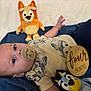 Nash is registered to the contest to win money with this photo: baby, infant, pacifier, plush_toy, toy, blue, orange, blanket, clothing, wooden_sign, four_months, lying_down, cute, child, indoor, portrait, face, head, milestone, smile