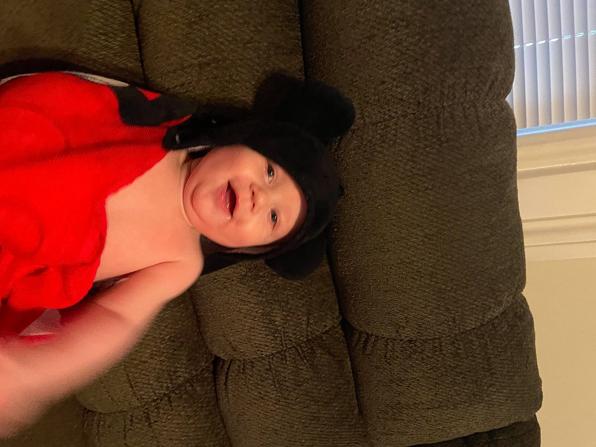 Carson joined the competition — help win amazing prizes! baby, black_hair, chest, comfort, elbow, eye, flash_photography, hat, headgear, headwear, human_body, lip, outerwear, person, skin, sleeve, smile, sun_hat, textile, thigh